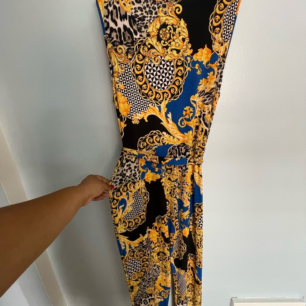 Elegant Blue and Gold Jumpsuit